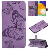 Allytech Galaxy S24 Plus Wallet Case, Big Butterfly Design Luxury PU Leather Flip Folio Stand Cards Slots Hand Wrist Shockproof Phone Case for Samsung Galaxy S24 Plus - Purple