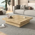 thumbnail image 2 of Euroco Square Veneer Coffee Table Sliding Top with Storage in Natural Wood Grain 39.4'', 2 of 15