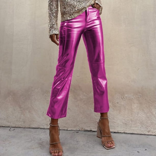 WILLBEST Pantalones Casuales de Mujer, Moda 2024, de Cuero Sintético Liso y Recto, para Mujer Chica