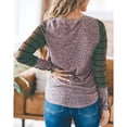 thumbnail image 4 of Blusa de mujer de manga larga con cuello redondo y gemelos, Top de retazos de rayas de leopardo para mujer, 4 of 6