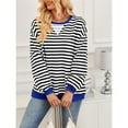 thumbnail image 5 of Women Striped Sweatshirts Oversized Crewneck Long Sleeve Shirts Y2K Pullover Top Fall Outfits Black & White XL, 5 of 10
