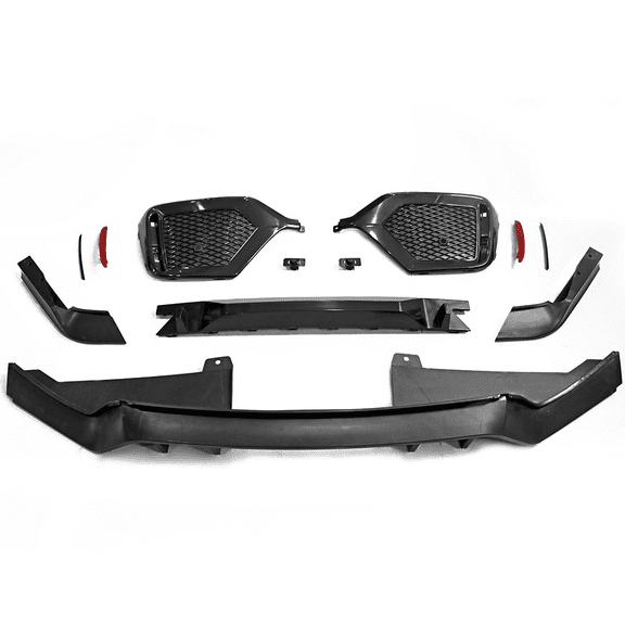 Ikon Motorsports Rear Bumper Coversion Kit Compatible With 2017-2021 Honda Civic Hatchback, Rear Bumper Garnish Without Bumper and Exhaust Tips TR Black PP 10th Gen Air Dam Protection Boykits