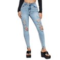 thumbnail image 1 of Ladies Pants Spring Summer New Ripped High Rise Slim Jeans Thin Breathable Denim Pants Track Pants for Women Blue XL, 1 of 4