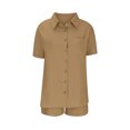 thumbnail image 4 of ICHUANYI Clearance Fashion Woman Causal Button Blouse Set Short Sleeve T-Shirt Summer Tops(Brown, S) ICHUANYI WER2023080709629, 4 of 6