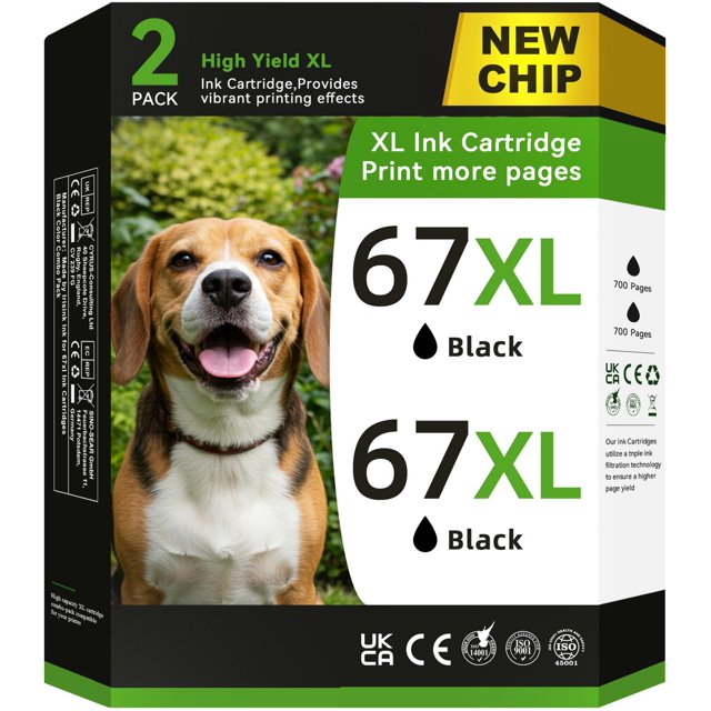 Cartucho de tinta NVN 67XL negro compatible con HP 67 Black