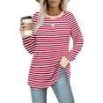 thumbnail image 2 of Annhoo Striped Shirts for Women Long Sleeve Casual Round Neck Tops Fall Trendy Color Block Blouse Tunics, 2 of 7
