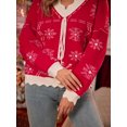 thumbnail image 5 of Suéteres de copos de nieve navideños rojos para mujer, lindos suéteres de peluche con lazo y hombros caídos, blusas de punto acanaladas con cuello en V y manga larga para otoño, 5 of 5