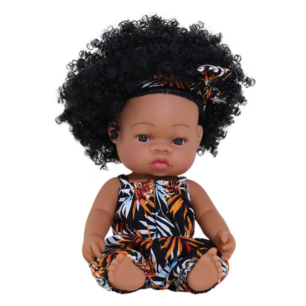 Baby Cute Curly Hair Sport Boys Black Baby Toy Doll Kids Gift Hooded With Cloth