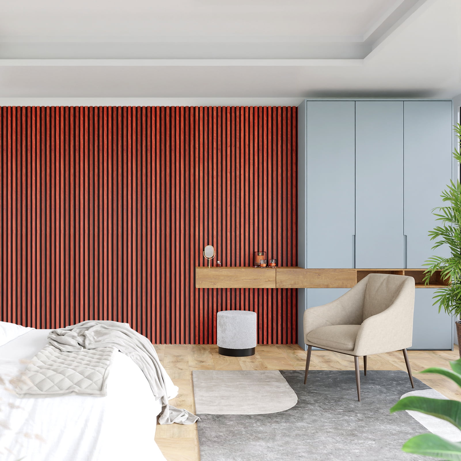 Art3dwallpanel 4Pcs 94.5'' x 7.9'' Wood Slat Acoustic Panels, MDF 3D Wall Panel for Accent Wall Ceiling Office,Cherry