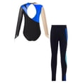 thumbnail image 2 of YEAHDOR Kids Girls Gymnastics Fitness Outfit Long Sleeve Metallic Leotard with Stripes Pants Jogging Skating Suit Royal Blue 16, 2 of 5