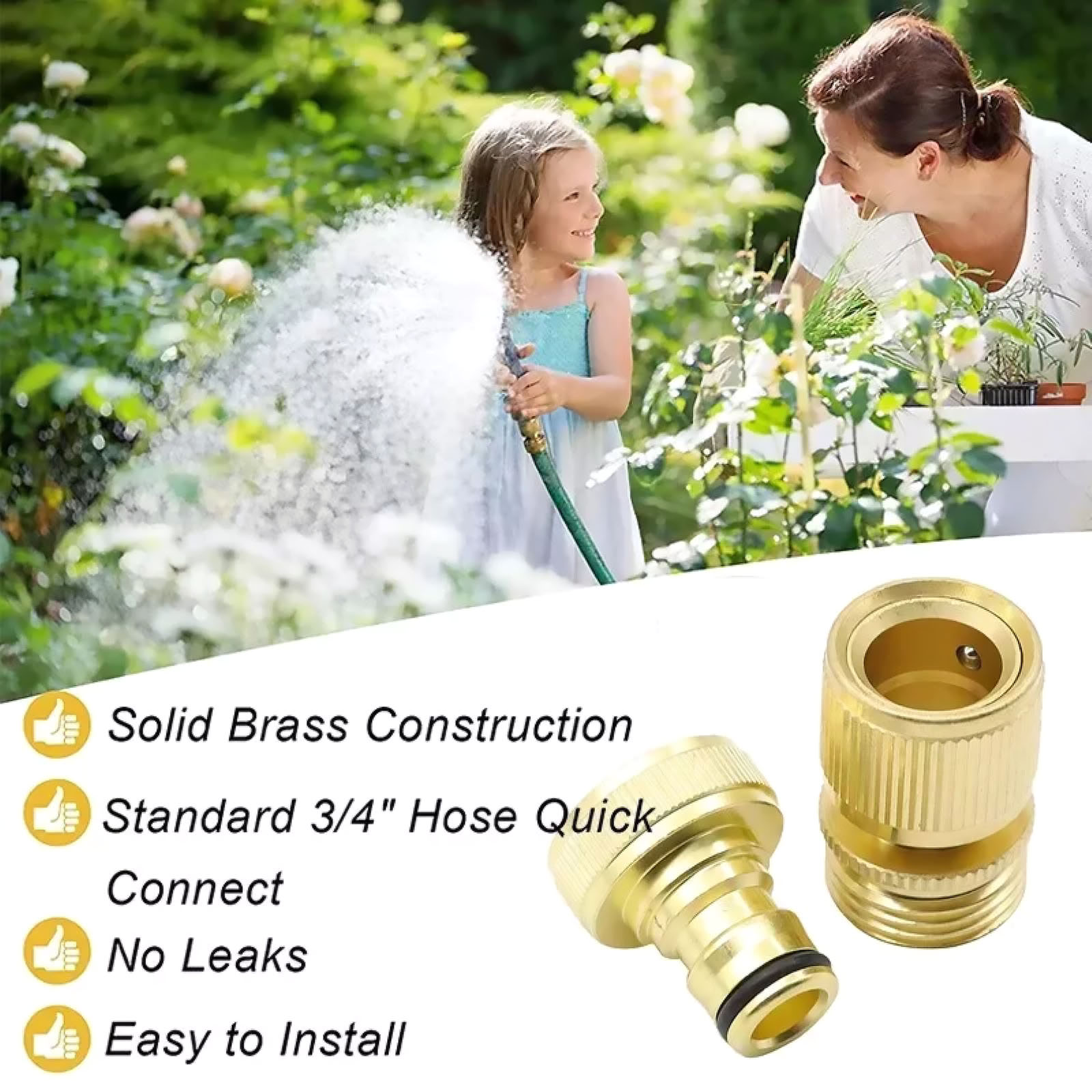 ARCADORA 4 Pair Brass Garden Hose Quick Connectors 3/4” GHT Standard Size Easy Connection Leak Proof Durable Faucets Sprinklers RV Boats