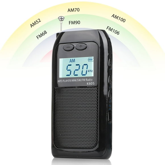 AM FM SM Portable Pocket Radio with Strong Reception- Rechargeable Battery Operated, Built-in Speaker, 3.5mm Headphone Jack w/Stereo Earphone, Black
