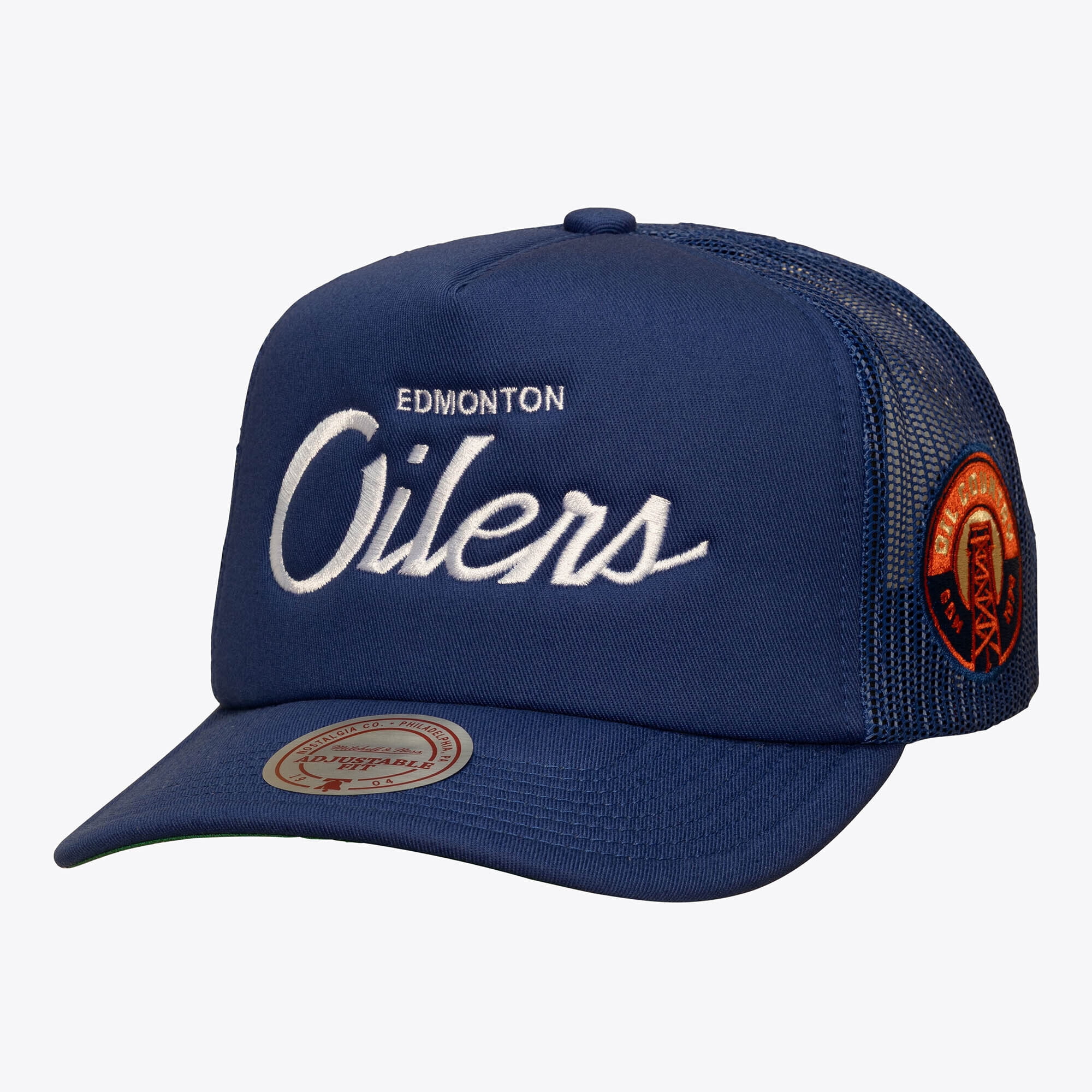 Men's Mitchell & Ness Navy Edmonton Oilers Head Coach Trucker Adjustable Hat