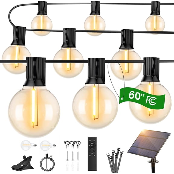 OHLUX 60FT Solar Outdoor String Lights, G40 Shatterproof Bulbs(25 2), Waterproof Patio Lights for Backyard Garden Yard