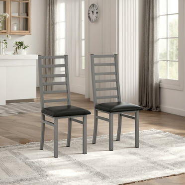 CoSoTower Metal Dining Chairs Set of 2, Steel Legs and PU Leather Seats, High Back Armless Dining Chairs, for Kitchen, Living Room, Grey