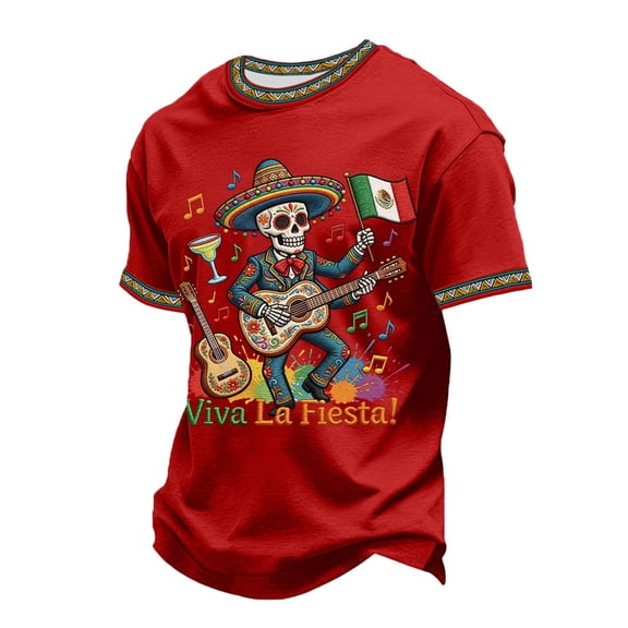 CONZONE Cinco De Mayo Mens T-Shirts Short Sleeve T Shirts for Men Crew Neck Funny Skull Fiesta Graphic Mexican May 5Th Tee Tops