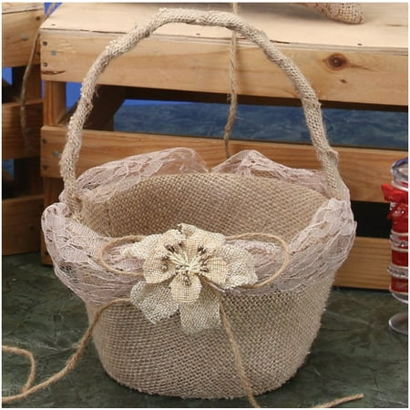 Orange Flower Basket Flower Girl Basket Burlap Bowknot Rustic Wedding Bridal Ceremony Canasta de Boda Recuerdos ()