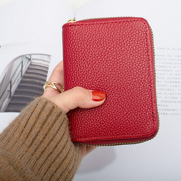 Credit Card Holder Small Leather Zipper Card Case Wallet for Women