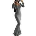 thumbnail image 1 of Vestido largo ajustado sin espalda, de color liso y cuello en V, para mujer: estilo informal y sexy para fiestas, trabajo y vacaciones, 1 of 8