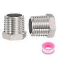 thumbnail image 1 of Adaptador de tubería reductor hexagonal de acero inoxidable de 2 piezas G1/2" macho x G1/4" hembra con cinta PTFE, 1 of 6