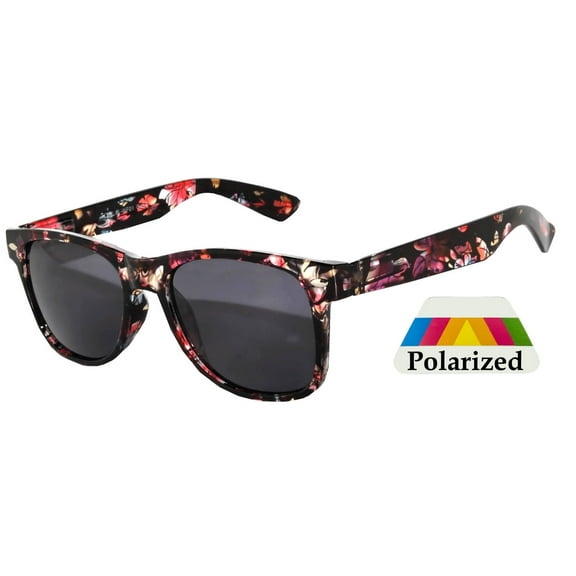 Kids Retro Sunglasses - Flower Black Frame / Smoke Polarized Lens