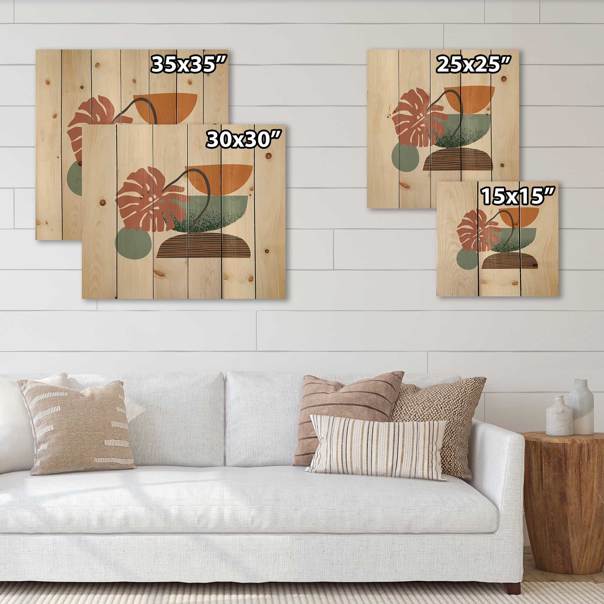 Designart 'Abstract Colorful Geometric Art Collage III' Modern Print on Natural Pine Wood