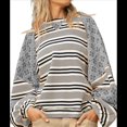 thumbnail image 1 of Sudadera con Cuello Redondo y Estampado Floral A Rayas con Bloques de Color para Mujer, Estilo Y2K Gris S, 1 of 4