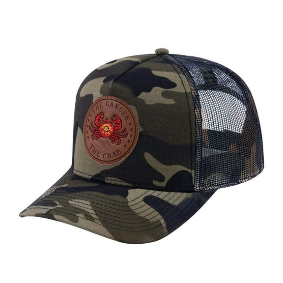 Unisex V2 Embroidered And Laser-Engraved Cancer Zodiac (June 21, July 22), 5-Panel Trucker Hat, Green Camo/Green Camo, Adjustable Fit