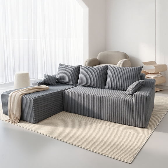 Hersunpl 94" Cloud Modular Sectional Sofa – Plush Deep-Seated L-Shaped Couch with Chaise, No Assembly Required (Grey, Right-Facing) Grey