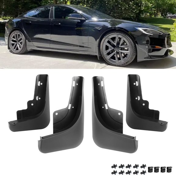 Xotic Tech 4PCS Car Front & Rear Mud Flap Splash Guards Fender Flare Mudguard Dirt Slush Trap Protector w/Hardware Accessories Full Set Compatible with Tesla Model S and Model S Plaid 2022-2024