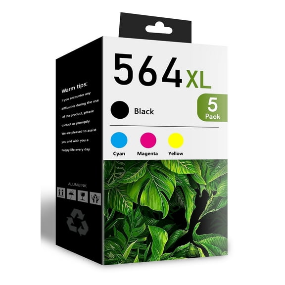 564XL Ink Cartridges Combo Pack 5-Pack (2Black/1Cyan/1Magenta/1Yellow) Compatible for HP 564 Ink Cartridges for DeskJet 3520 OfficeJet 4622 Printers