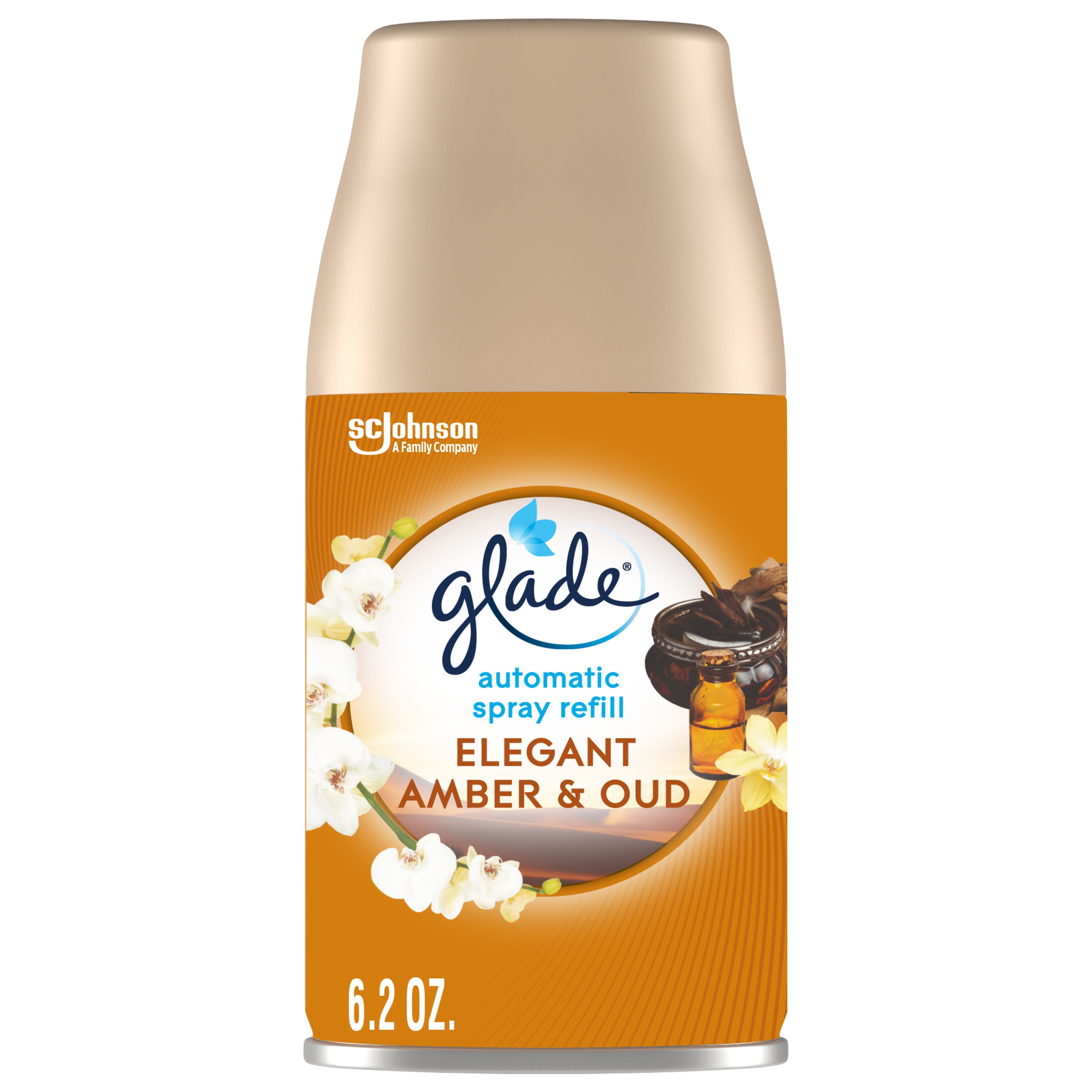 Glade Automatic Spray Refill 1 CT, Elegant Amber & Oud, 6.2 OZ. Total, Air Freshener
