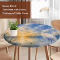 thumbnail image 5 of Round Table Cover 45-54 Inch Summer Beach Egret Waterproof Reusable Table Cloth Round Fitted Vinyl Tablecloth with Elastic Edged for Parties Outdoors, Coastal Wetland Reeds Sky Cloud Blue, 5 of 9