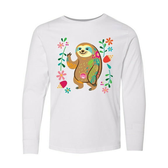 Inktastic Sloth Cute for Girls Long Sleeve Youth T-Shirt