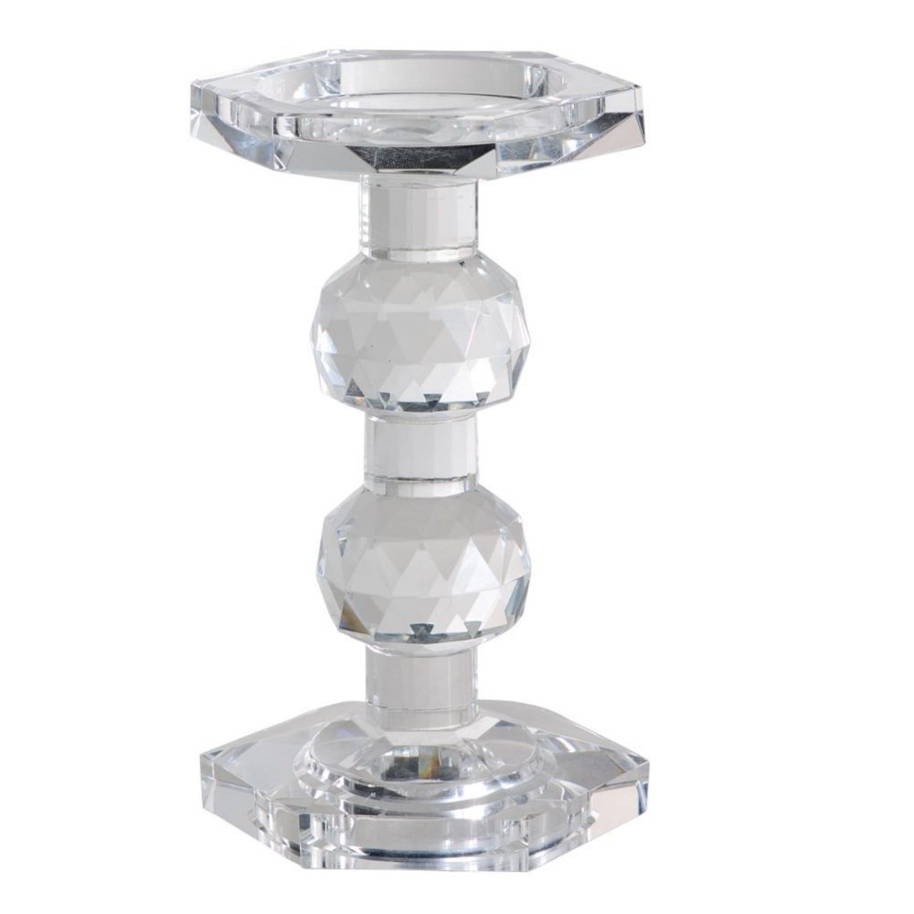 7" Silver Geometric Shaped Crystal Medium Pillar Candle Holder