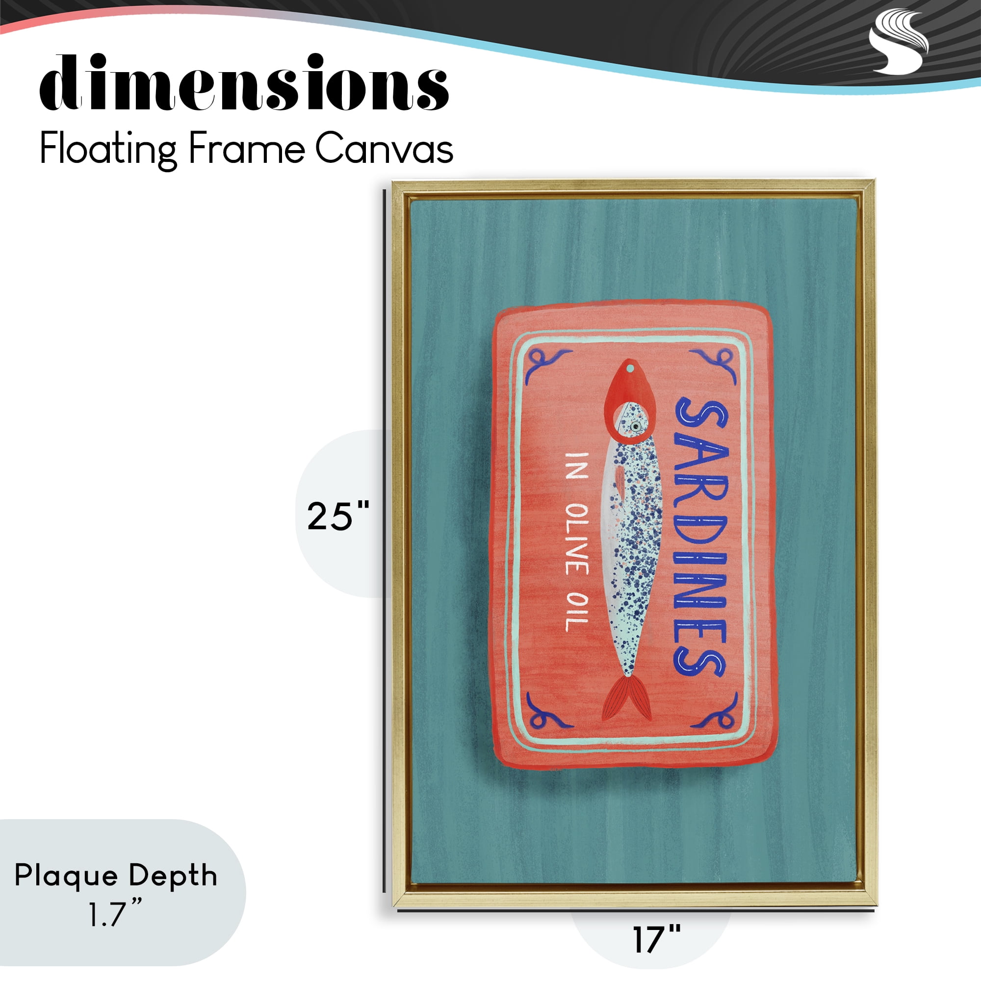 Stupell Industries Sardines Olive Oil Seafood Gold Framed Floater Canvas Wall Art, design by Metka Hiti