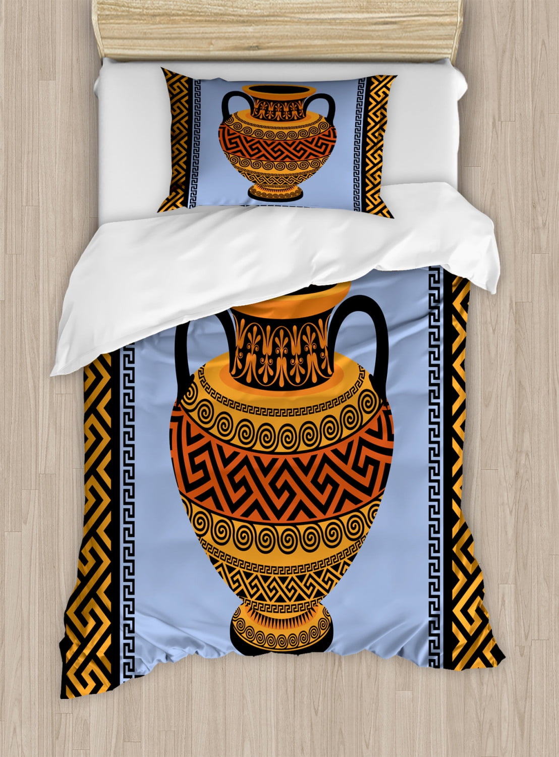 Greek Key Twin Size Duvet Cover Set, Frame with ...