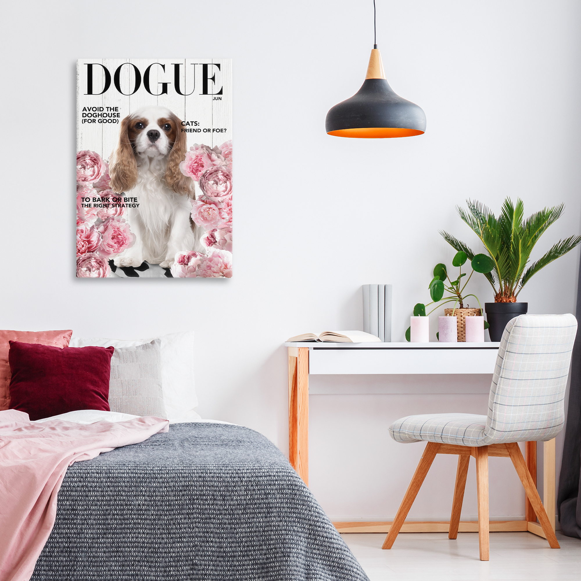 Funny Floral Dog Magazine Canvas Wall Art, design by Sasha