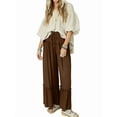 thumbnail image 1 of Pantalones Palazzo Holgados de Playa con Cintura Alta Elástica, Dobladillo con Volantes y Pierna para Mujer Color Café M, 1 of 7