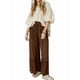 thumbnail image 1 of Pantalones Palazzo Holgados de Playa con Cintura Alta Elástica, Dobladillo con Volantes y Pierna para Mujer Color Café XS, 1 of 7