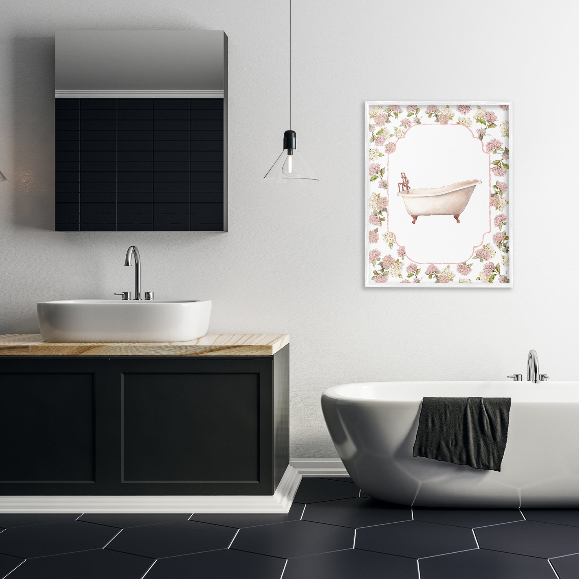 Stupell Industries Elegant Hydrangeas Bathtub White Framed Giclee Art, design by Carol Robinson