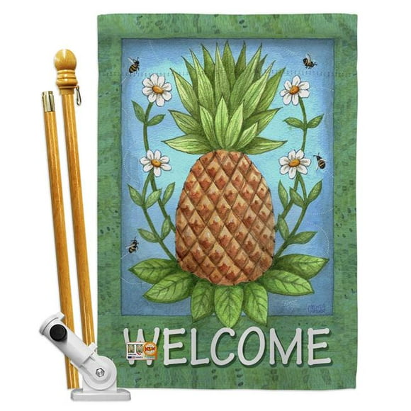 Breeze Decor BD-FT-HS-117036-IP-BO-D-US16-AL 28 x 40 Po Bienvenue Ananas Nourriture Fruits Impressions Décoratif Vertical Double Face Ensemble de Drapeau de Maison avec Support de Poteau et Quincaillerie - Melinda Hipsher