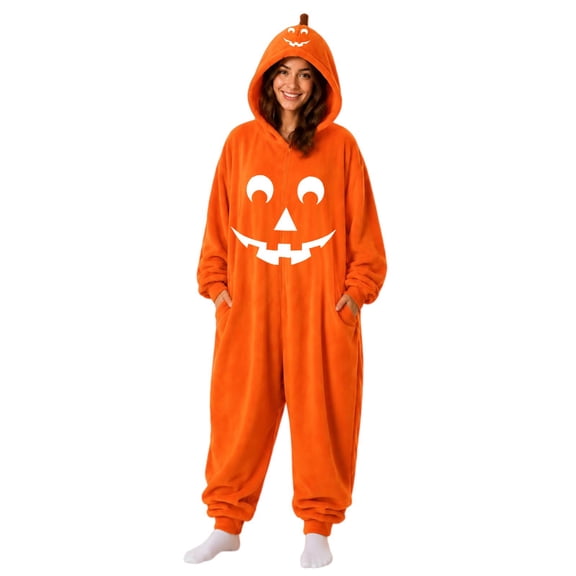 MEICHEN Hooded Onesises Pyjamas for Women Trendy Cute Print Pocket Sleepwear Funny Halloween Party Clothing Winter Warm Plush Pajamas