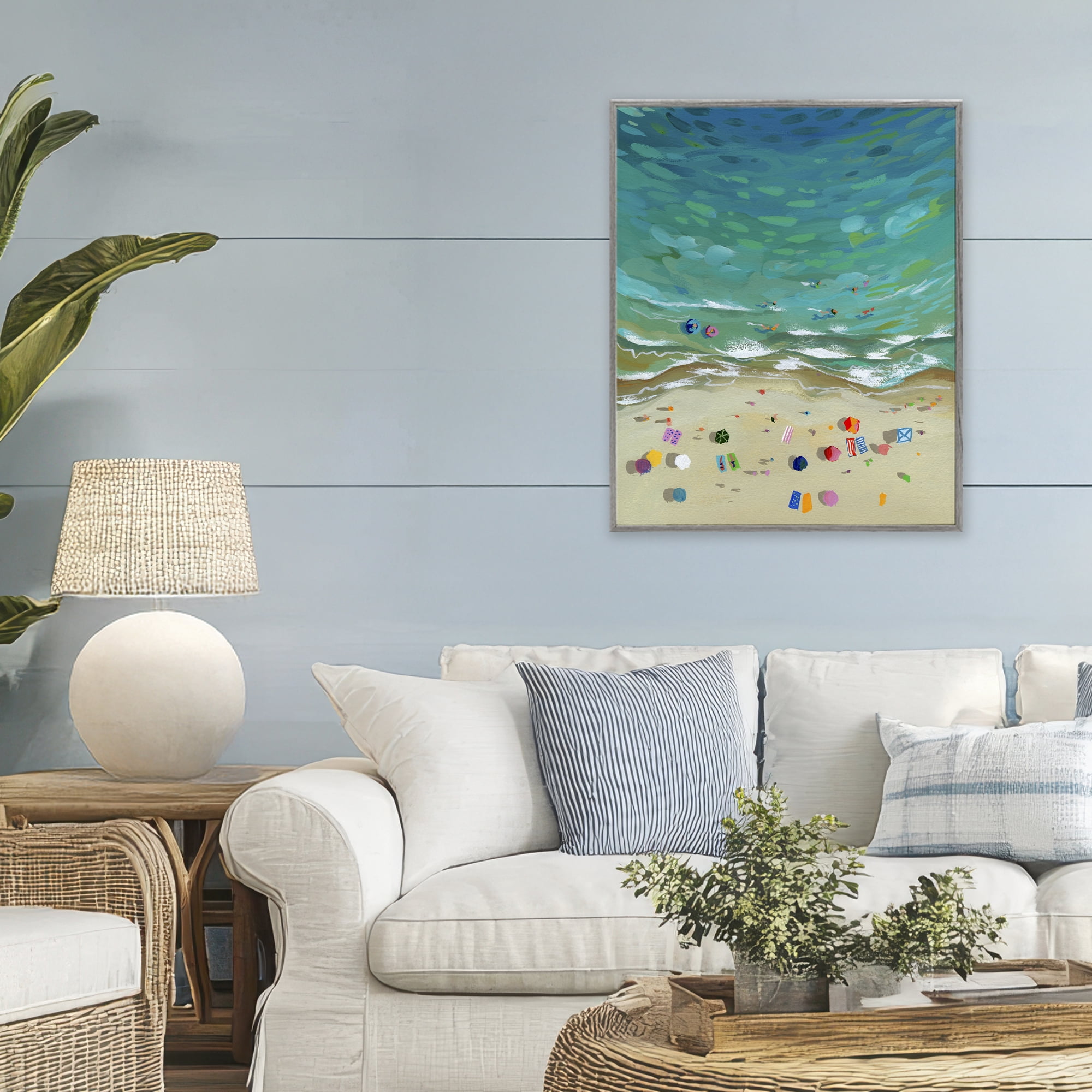 Stupell Industries Aerial Beachside with Umbrellas Gray Framed Giclee Art, design by Brook Page