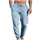 thumbnail image 2 of Pantalones largos para hombre, informales, de lino, con cordón, bolsillos, cinturón elástico, rectos, lisos., 2 of 6