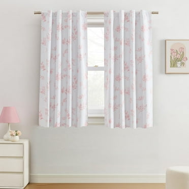 Ecologee Butterfly 100% Blackout Rod Pocket Back Tab Single Curtain Panel, Pink, 40" W x 63" L
