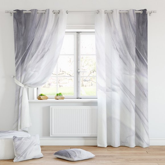 MAWCLOS Drapes UV Protection Curtains Energy Efficient 2Pcs Privacy Window Curtain Thermal Insulated 2Pc Thick Solid Panels Marble Blackout Marble-6 W:30" x H:65" *2 Panels