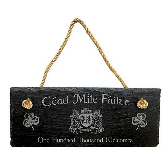 Finnegan Irish Coat of Arms Slate Plaque Blessing - Céad Míle Fáilte