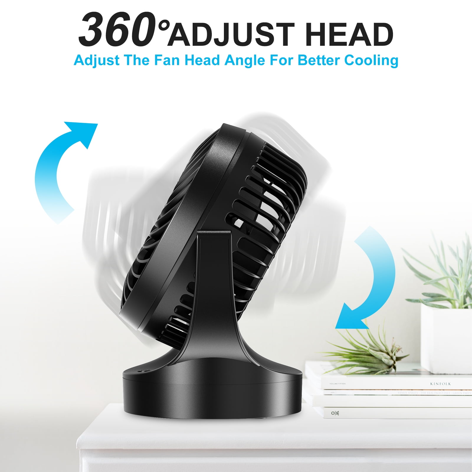 JOLTIX 7" Table Fan,3100mAh,Silent, Super Wind Power and Battery Life, Desktop Mini Fan,Black