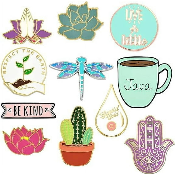 PinMart's 11 Pieces Cute Pink and Teal Enamel Pins Set Feminine Lapel Pins - Collectible Pin Set for Backpacks or Hats